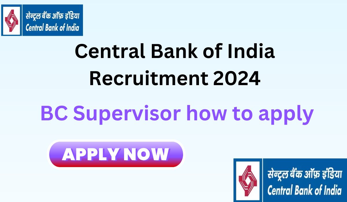 Central Bank of India Recruitment 2024 BC Supervisor सेंट्रल बैंक ऑफ इंडिया भर्ती 2024 बीसी सुपरवाइजर आवेदन कैसे करें how to apply